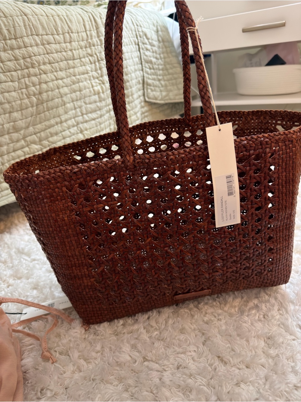 NWT Loeffler RandalL Klara Open-Weave Tote | Saddle - Picture 6 of 10
